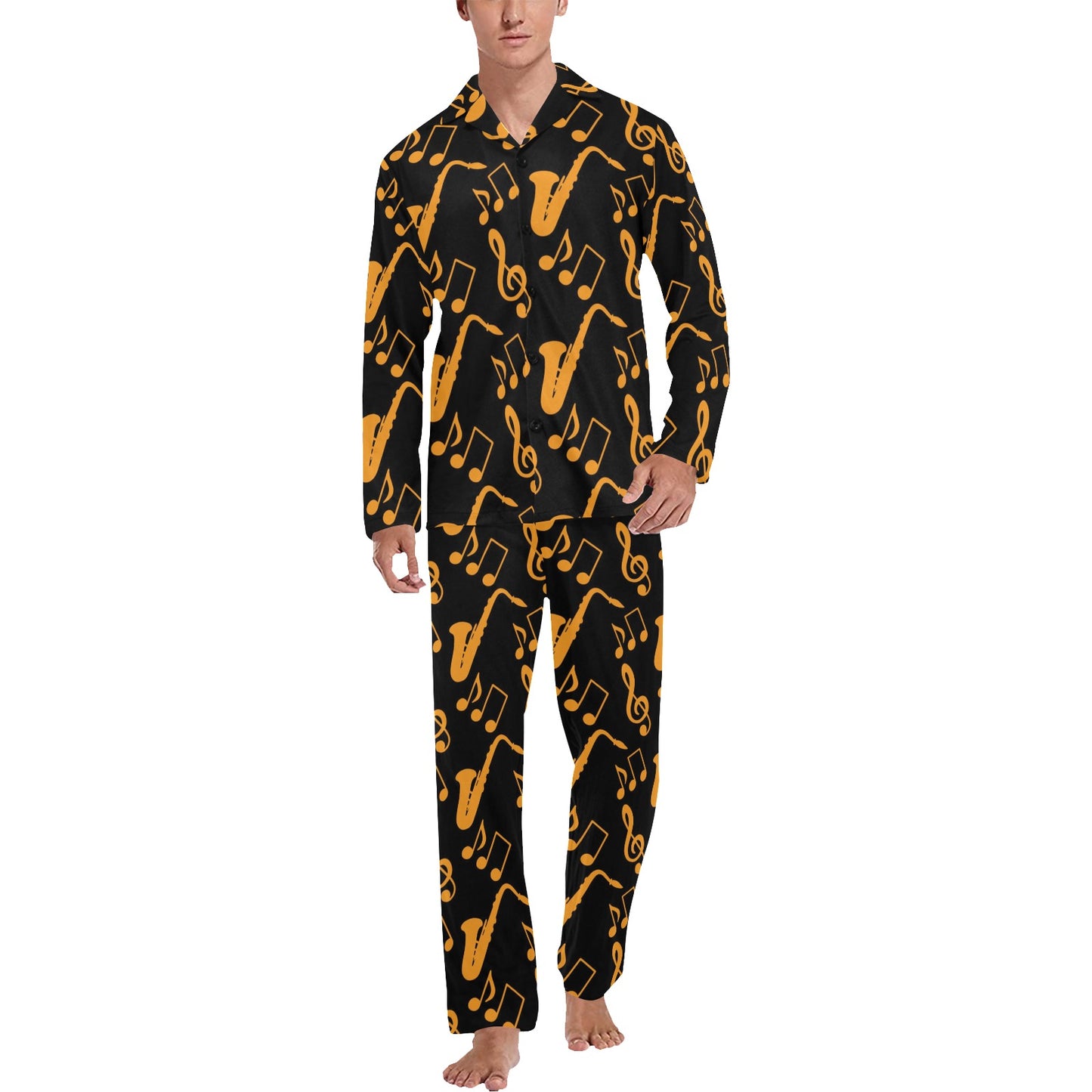 Saxophone Pattern Print Design 02 Men's Long Pajama Set