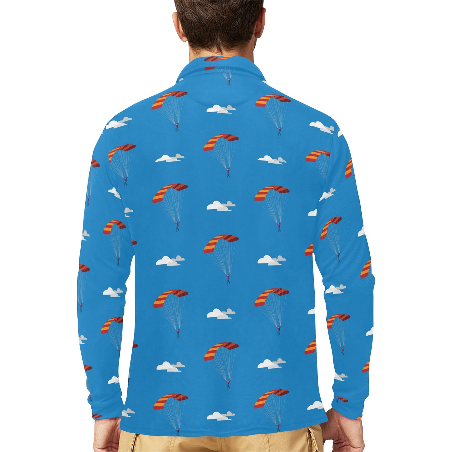 Skydiving Pattern Print Design 02 Long Sleeve Polo Shirt For Men's