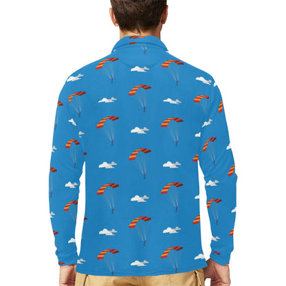 Skydiving Pattern Print Design 02 Long Sleeve Polo Shirt For Men's