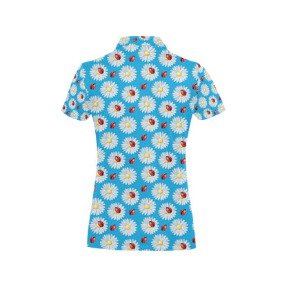 Ladybug with Daisy Themed Print Pattern Women's Polo Shirt