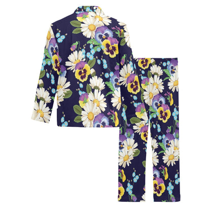 Pansy Pattern Print Design PS03 Men's Long Pajama Set