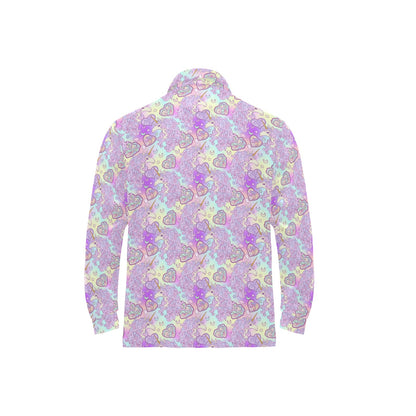 Unicorn Rainbow Star Heart Print Long Sleeve Polo Shirt For Men's