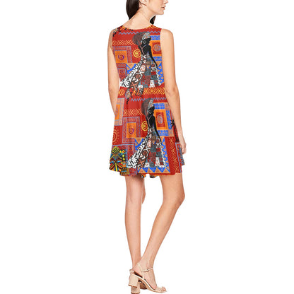African Print Pattern Sleeveless Dress