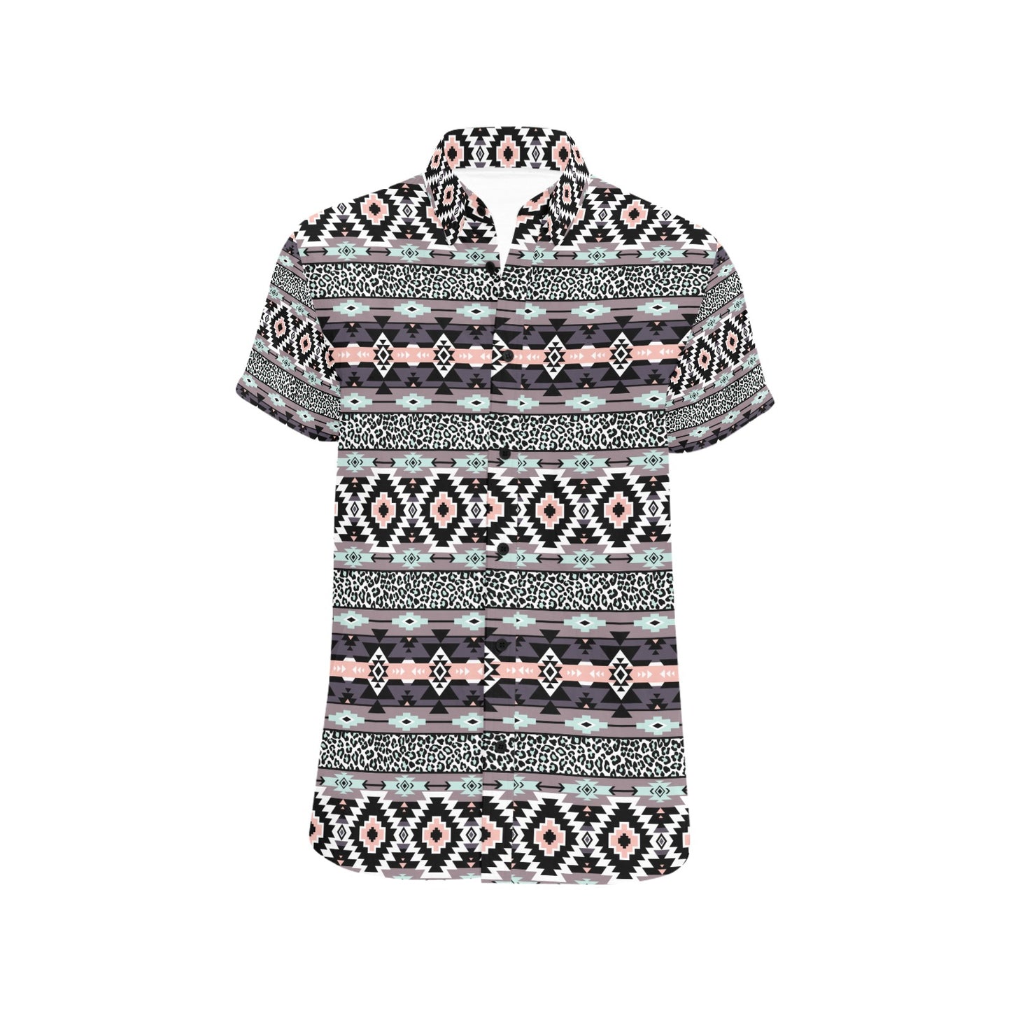 Safari Pattern Print Design LKS302 Men Short Sleeve Button Up Shirt