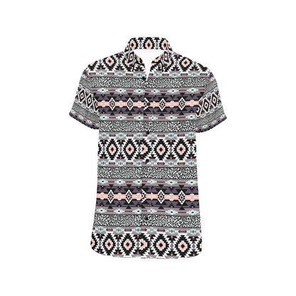 Safari Pattern Print Design LKS302 Men Short Sleeve Button Up Shirt