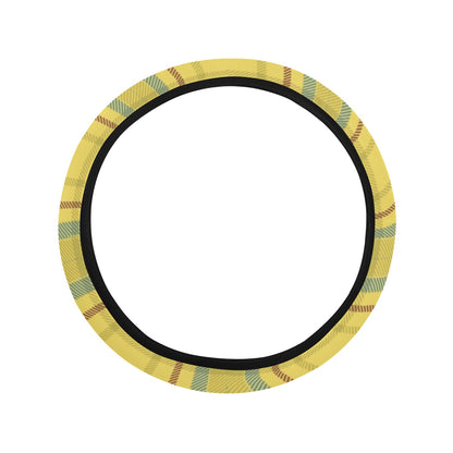 Tartan Yellow Print Design LKS301 Steering Wheel Cover with Elastic Edge