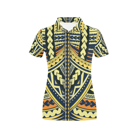 Polynesian Tattoo Print Women's Polo Shirt