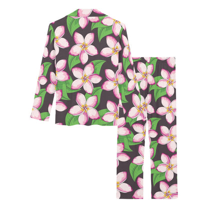 Pink Plumeria Pattern Print Design PM019 Women's Long Pajama Set