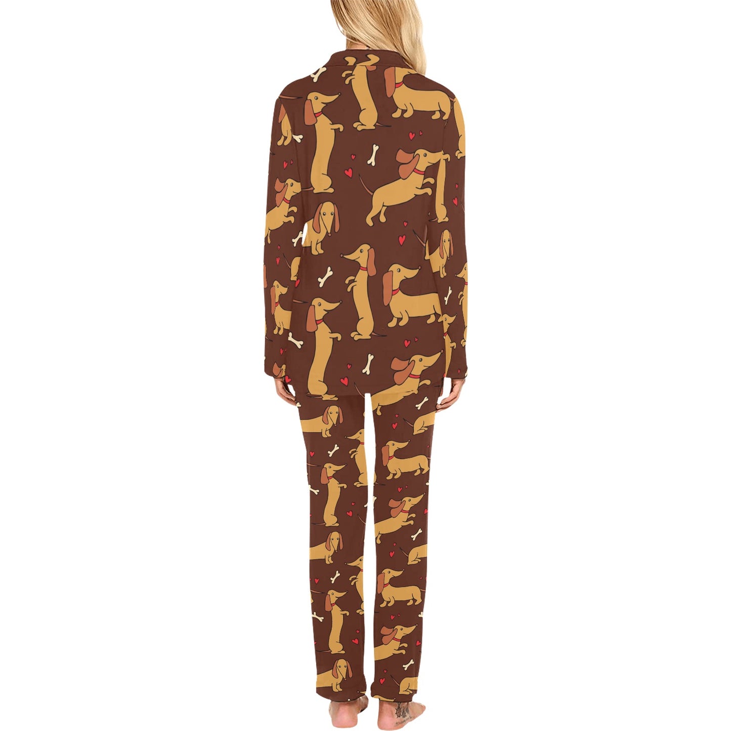 Dachshund Happy Print Pattern Women's Long Pajama Set
