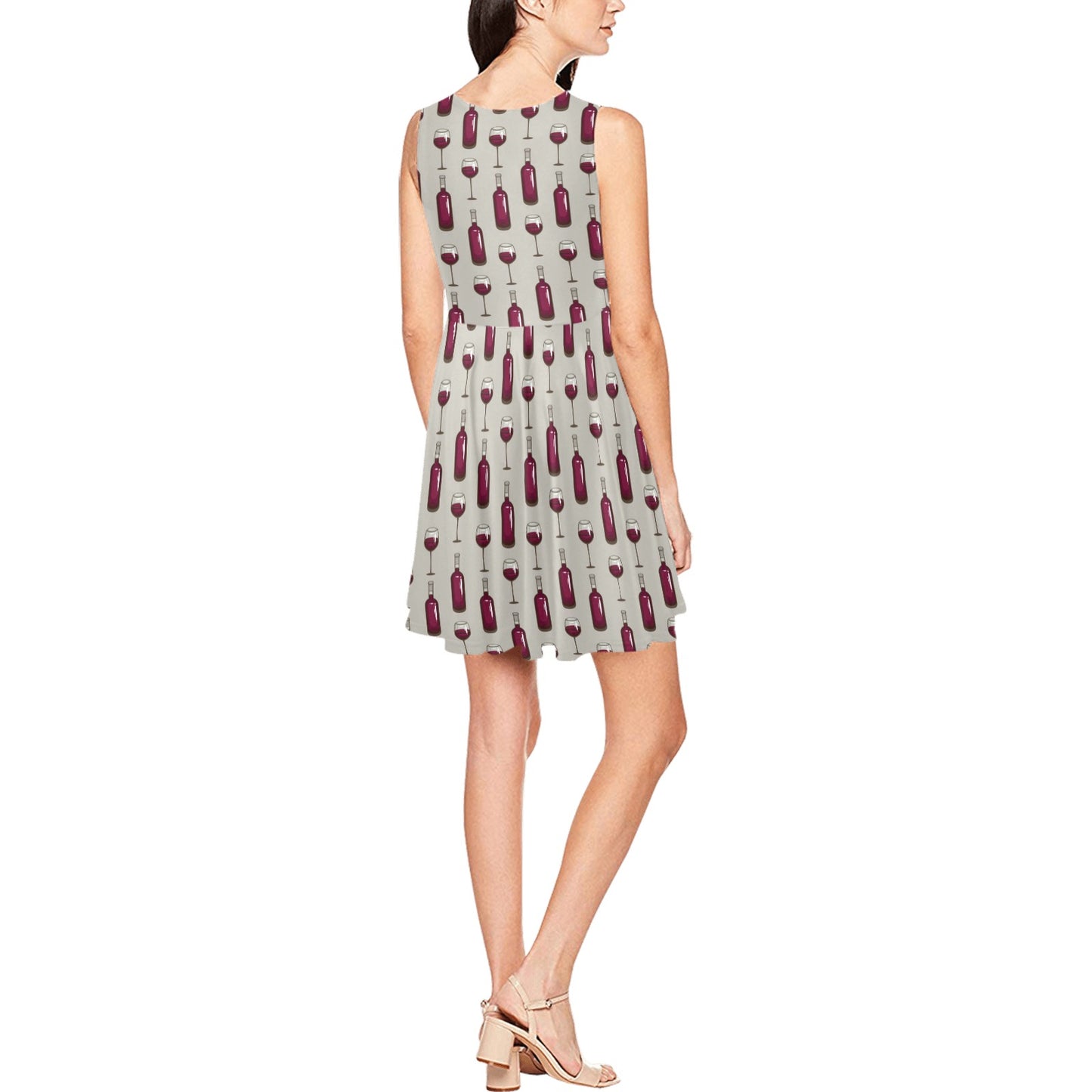Wine Bottle Pattern Print Sleeveless Dress