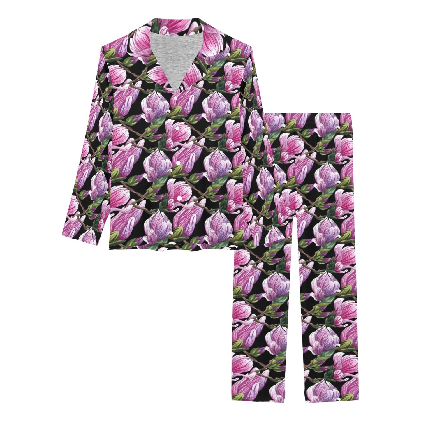 Magnolia Pattern Print Design MAG011 Women's Long Pajama Set