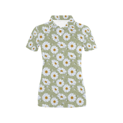 Daisy Yellow Print Pattern Women's Polo Shirt