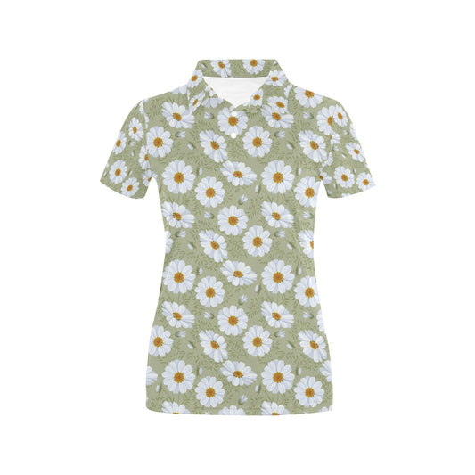 Daisy Yellow Print Pattern Women's Polo Shirt