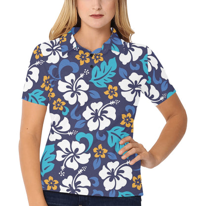 Hibiscus Pattern Print Design HB030 Women's Polo Shirt