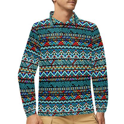 Southwestern Style Long Sleeve Polo Shirt For Men's