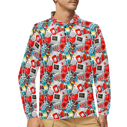 Phlebotomist Medical Themed Long Sleeve Polo Shirt For Men's