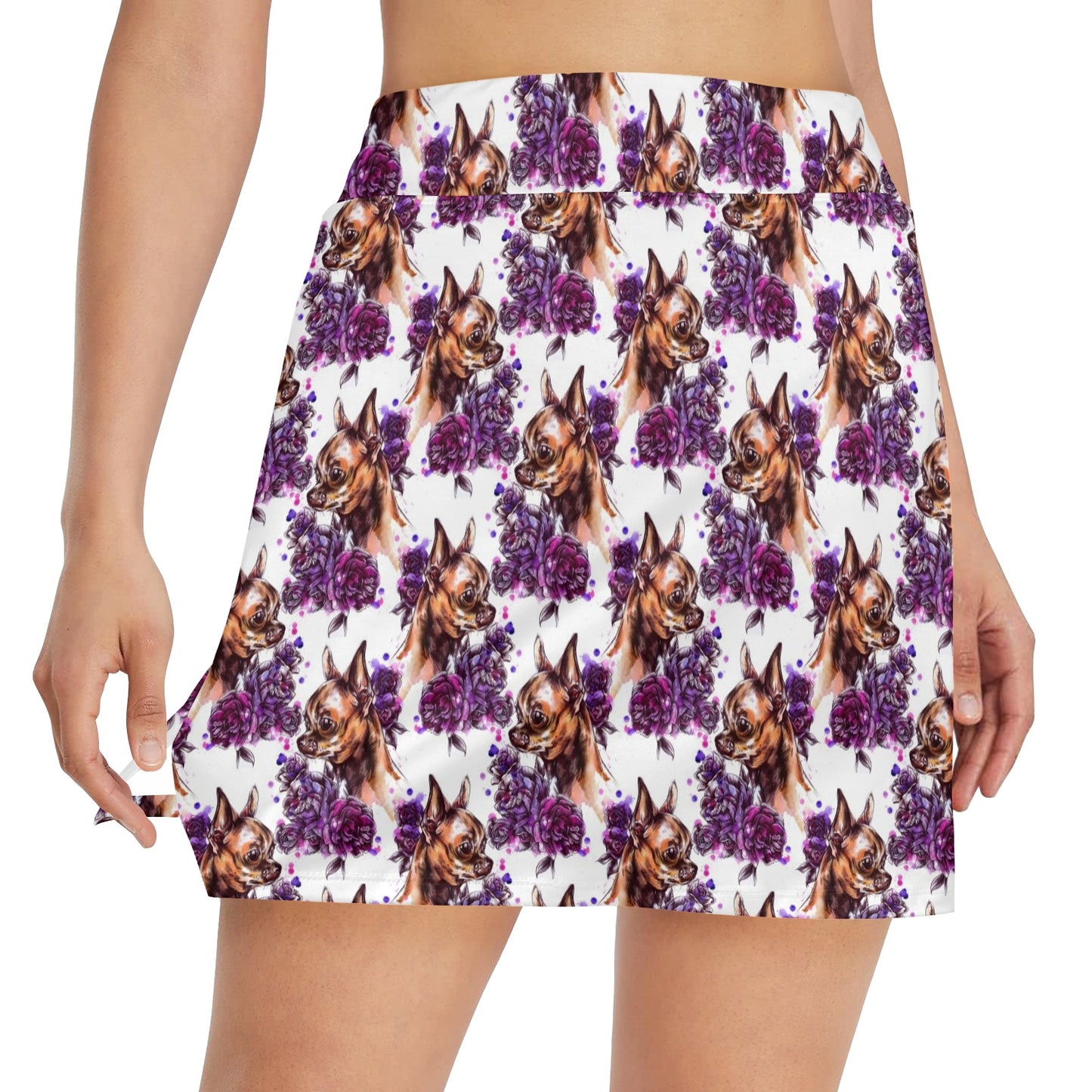 Chihuahua Purple Floral 17" Golf & Pickleball Skort with Pockets