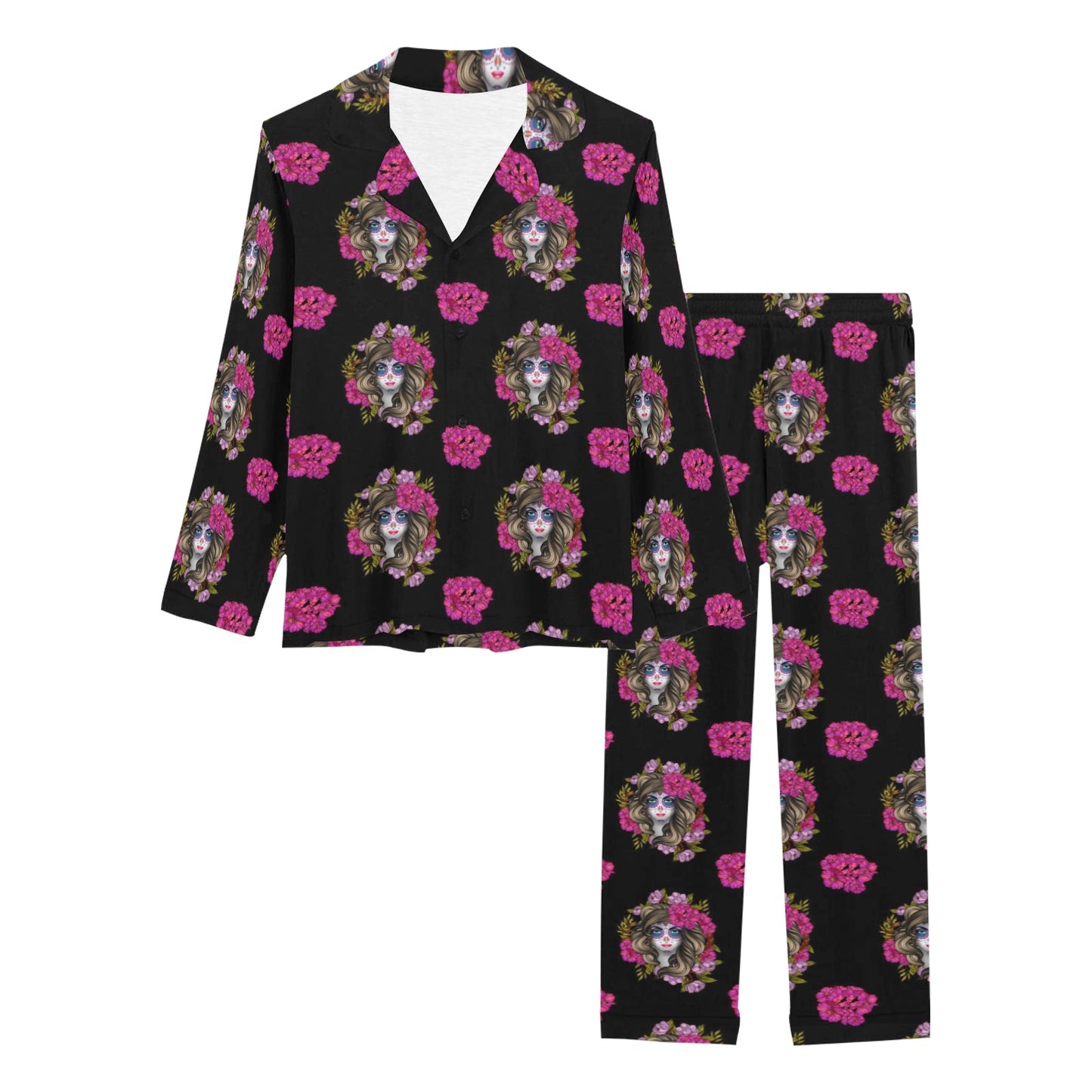 Day of the Dead Makeup Girl Women's Long Pajama Set