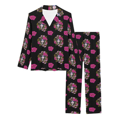 Day of the Dead Makeup Girl Women's Long Pajama Set