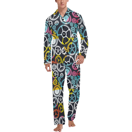 Mechanic Pattern Print Design 02 Men's Long Pajama Set