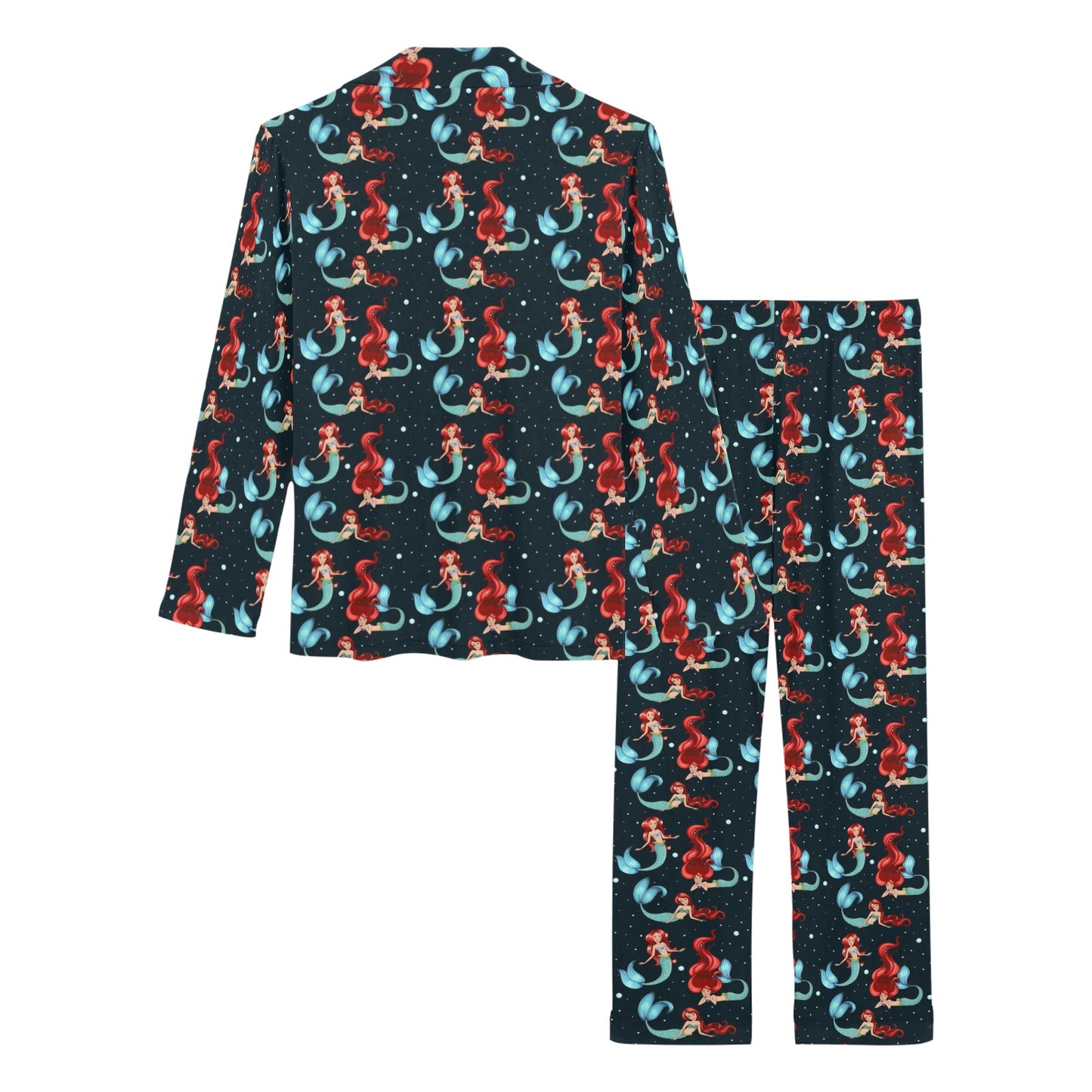 Mermaid Girl Themed Design Print Women's Long Pajama Set