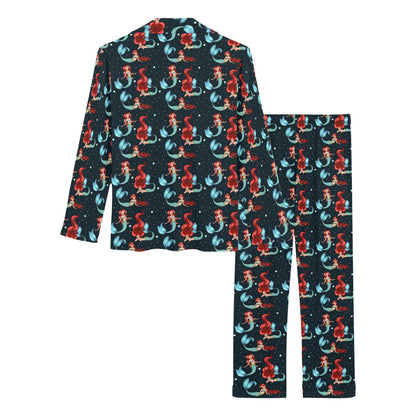 Mermaid Girl Themed Design Print Women's Long Pajama Set