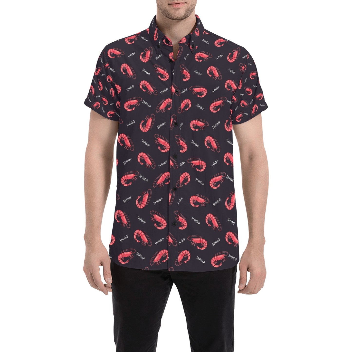 Shrimp Print Design LKS302 Men Short Sleeve Button Up Shirt