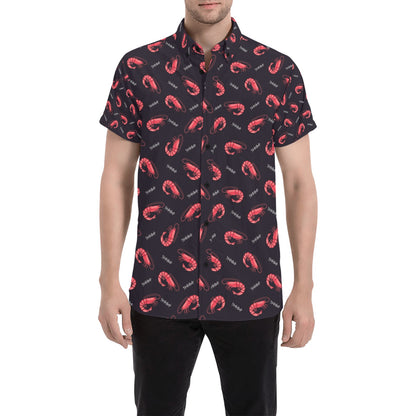 Shrimp Print Design LKS302 Men Short Sleeve Button Up Shirt