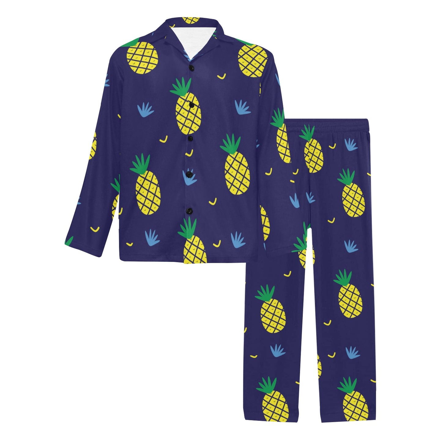 Pineapple Pattern Print Design A01 Men's Long Pajama Set