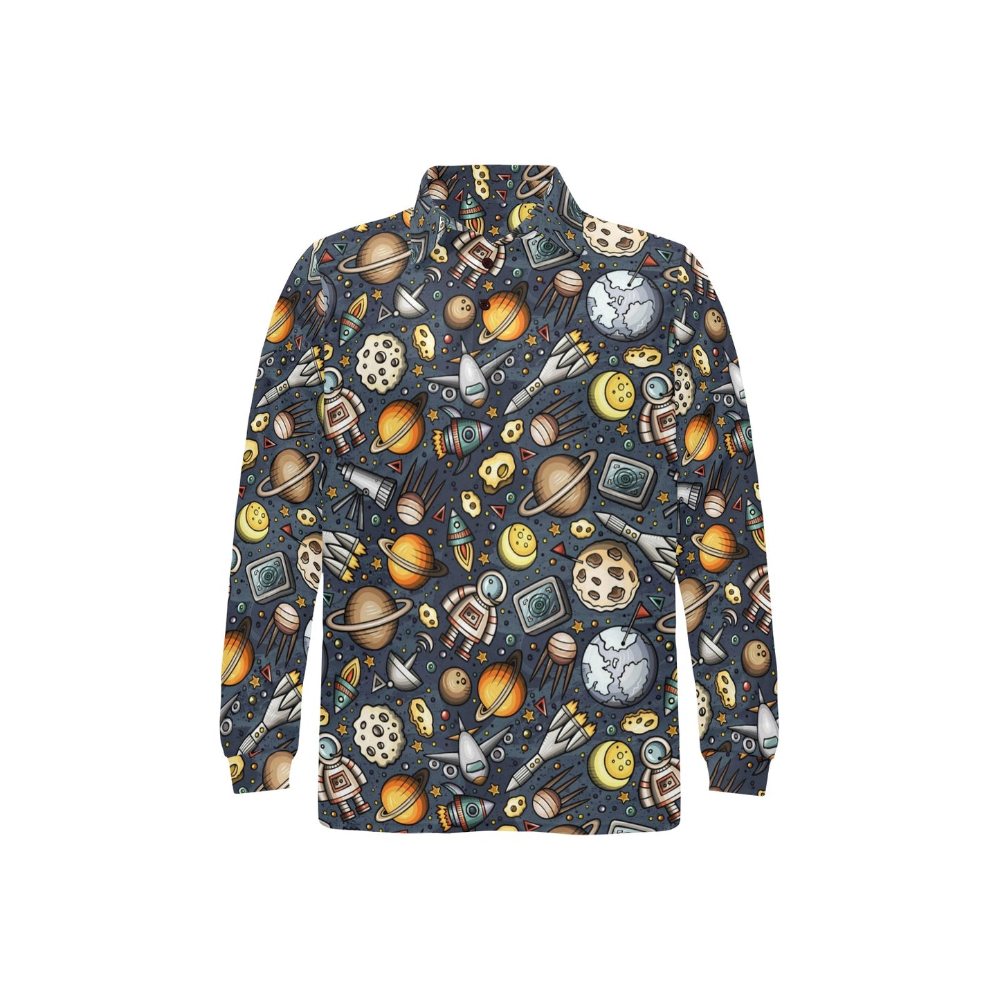 Space Pattern Print Long Sleeve Polo Shirt For Men's