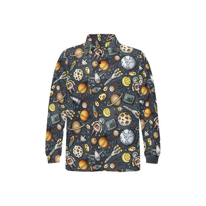 Space Pattern Print Long Sleeve Polo Shirt For Men's