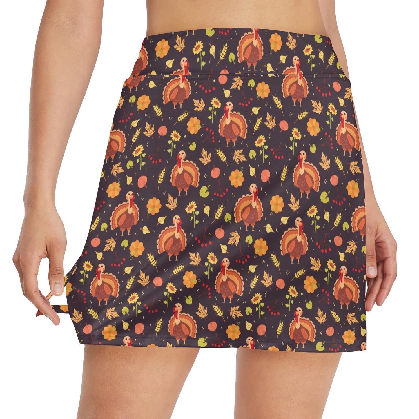 Thanksgiving Print Design LKS305 17" Golf & Pickleball Skort with Pockets