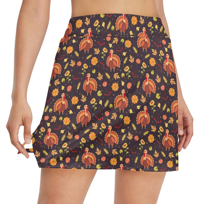 Thanksgiving Print Design LKS305 17" Golf & Pickleball Skort with Pockets