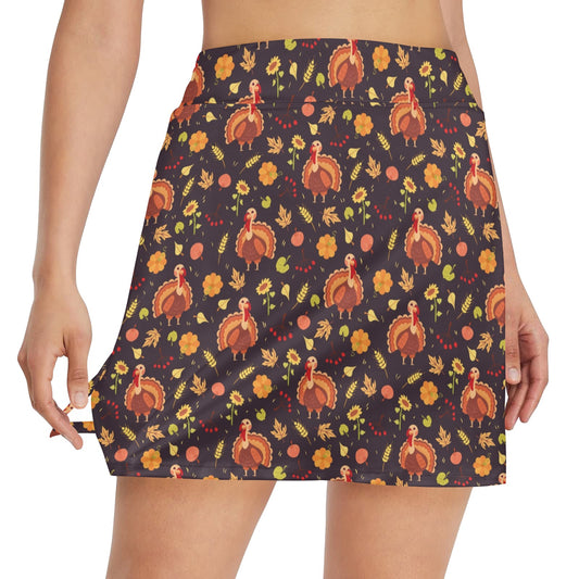 Thanksgiving Print Design LKS305 17" Golf & Pickleball Skort with Pockets