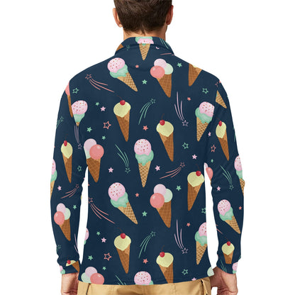 Ice Cream Pattern Print Design 04 Long Sleeve Polo Shirt For Men's