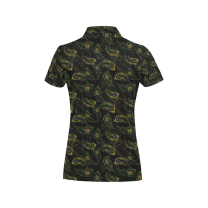 Peacock Feather Pattern Design Print Women's Polo Shirt