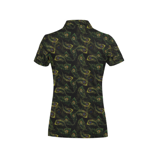 Peacock Feather Pattern Design Print Women's Polo Shirt