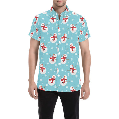 Snowman Print Design LKS304 Men Short Sleeve Button Up Shirt