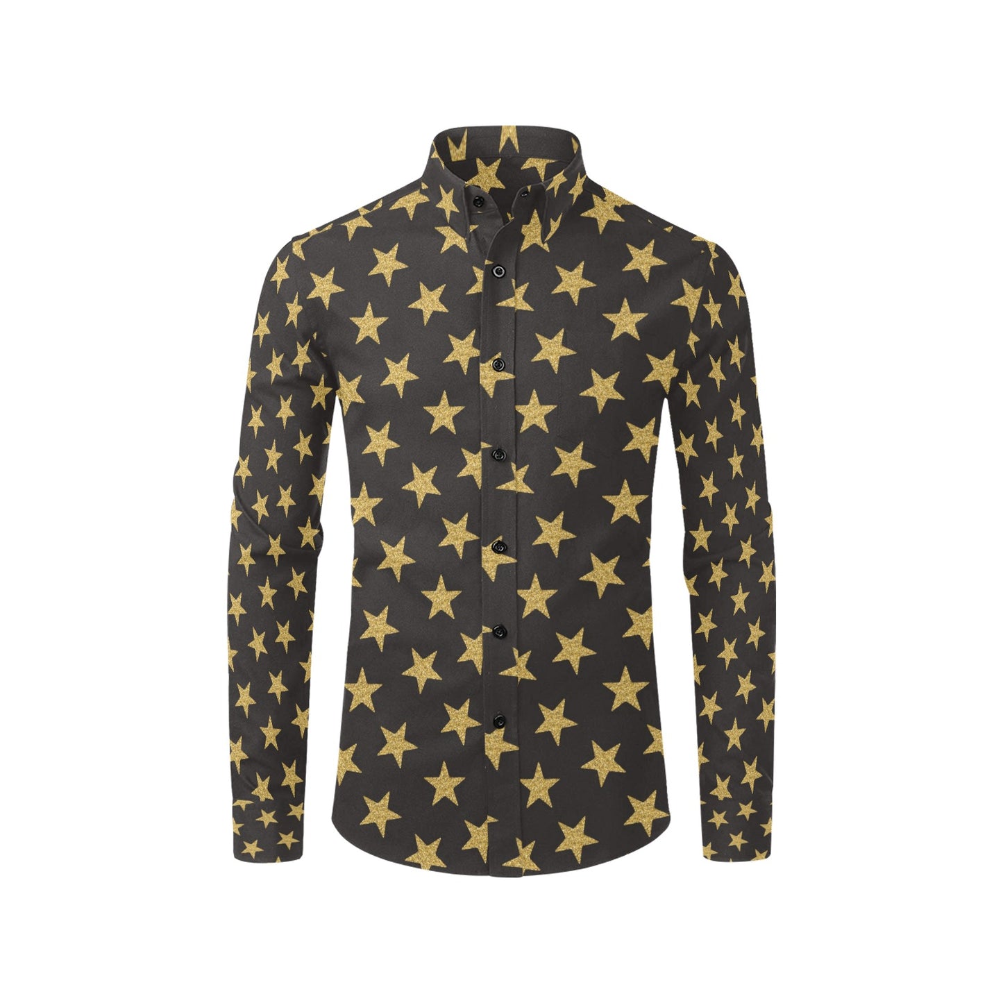 Star Gold Print Design LKS302 Men's Long Sleeve Dress Shirt