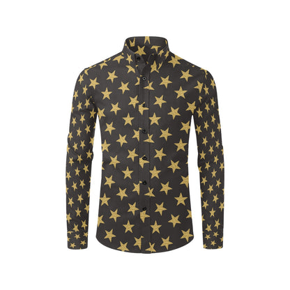 Star Gold Print Design LKS302 Men's Long Sleeve Dress Shirt