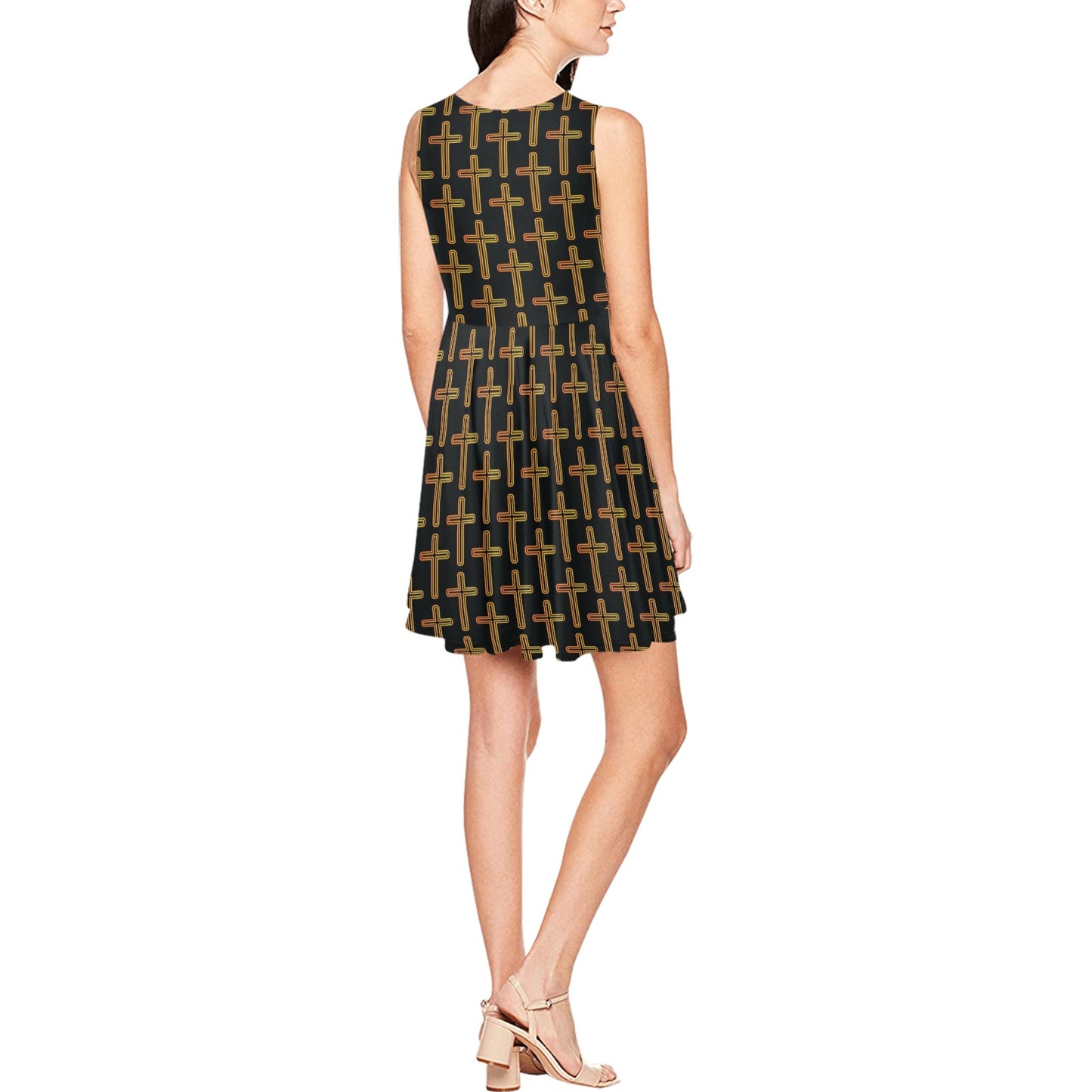 Cross Pattern Print Design 02 Sleeveless Dress