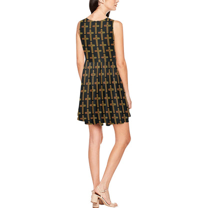Cross Pattern Print Design 02 Sleeveless Dress