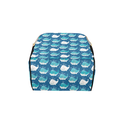 Blue Whale Pattern Print Design 01 Diaper Bag Backpack