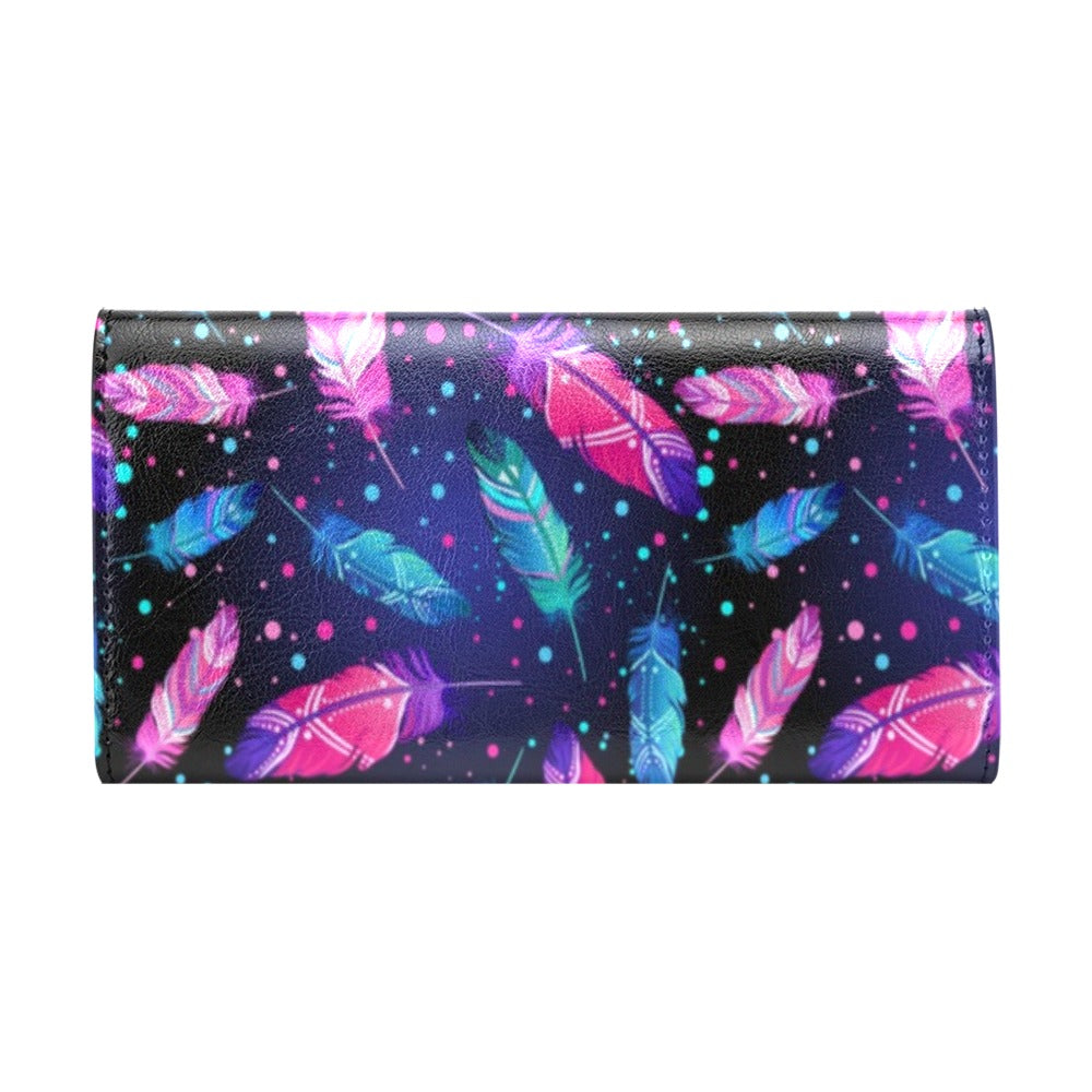 Feather Colorful Boho Design Print Women's Trifold Wallet