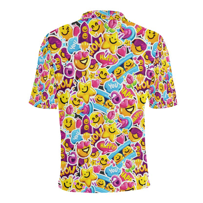 Emoji Sticker Print Pattern Men Polo Shirt