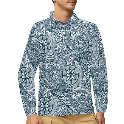 Samoan Pattern Print Design LKS306 Long Sleeve Polo Shirt For Men's