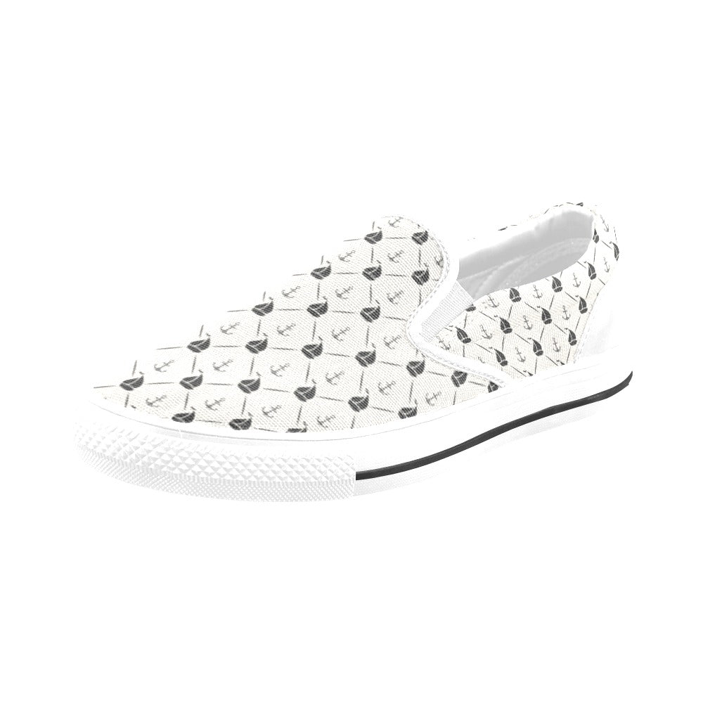 Sailboat Print Design LKS302 White Slip Ons Canvas Women's Shoes