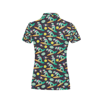 Surfboard T Rex Print Design LKS301 Women's Polo Shirt