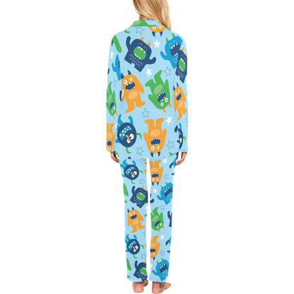 Monster Cartoon Pattern Print Design 04 Women's Long Pajama Set