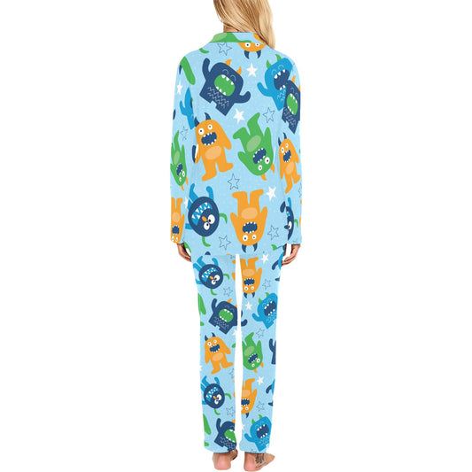 Monster Cartoon Pattern Print Design 04 Women's Long Pajama Set